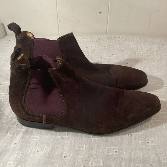 Paul Smith Chocolate Brown Suede Chelsea Slip On Boots Size Mens 7 Unisex - Picture 3 of 12